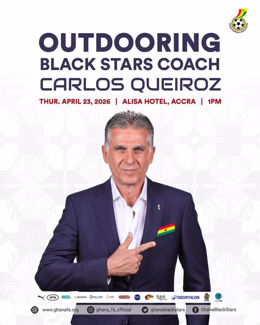 New Black Stars Coach Carlos Queiroz to Meet the Press today 